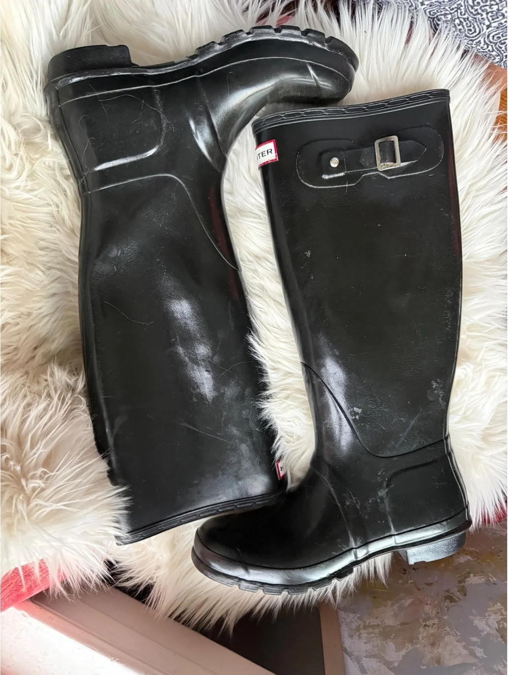 Hunter Black Tall Rain Boots with Adjustable Buckle